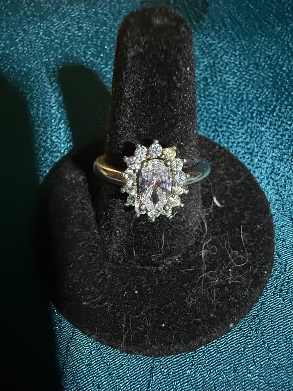Classic Oval Halo Silver Ring with Clear Stones